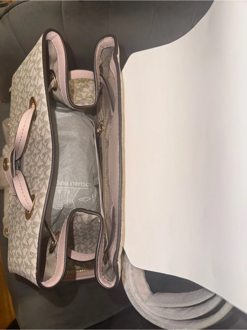Michael Kors Pink and Beige Signature Logo Backpack